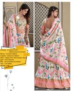 Our Semi Stitched Lehenga In Crush Chinon With Digital Printed With Seqins Embroidery Work With Chinon Dupatta. Embrace Elegance And Make A Statement
