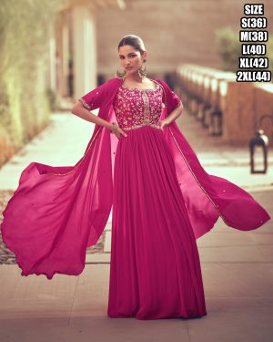 Chinon Elegance Embroidered Gown With Real Georgette Dupatta Ready-to-wear Perfection