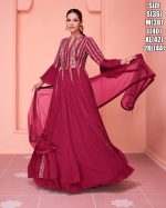 Ethnicrang Women's Real Georgette Embroidery Stitched Long Gown With Dupatta