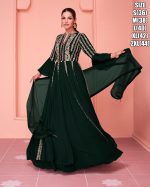 Ethnicrang Women's Real Georgette Embroidery Stitched Long Gown With Dupatta