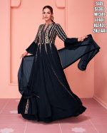 Ethnicrang Women's Real Georgette Embroidery Stitched Long Gown With Dupatta