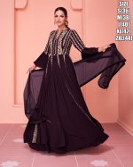 Ethnicrang Women's Real Georgette Embroidery Stitched Long Gown With Dupatta