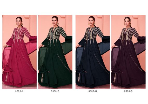 Ethnicrang Women's Real Georgette Embroidery Stitched Long Gown With Dupatta