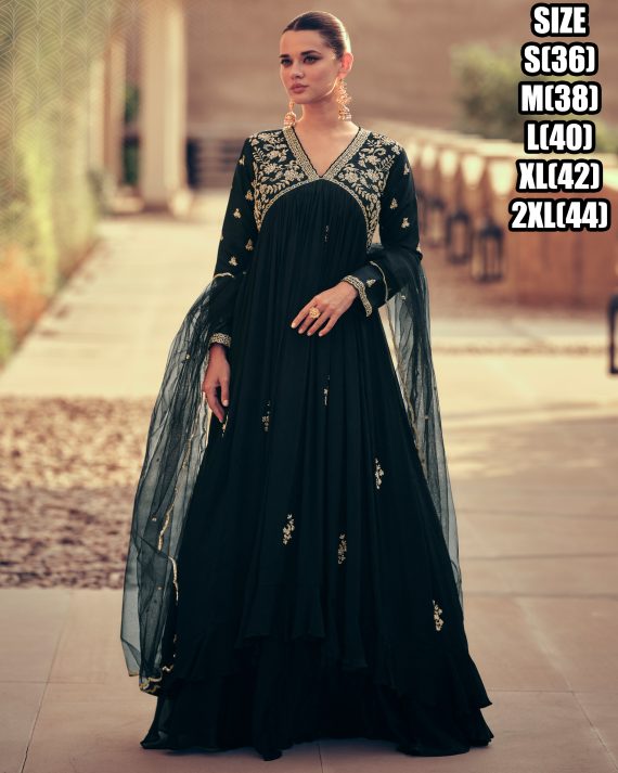 Chinon Elegance Embroidered Gown With Real Georgette Dupatta Ready-to-wear Perfection