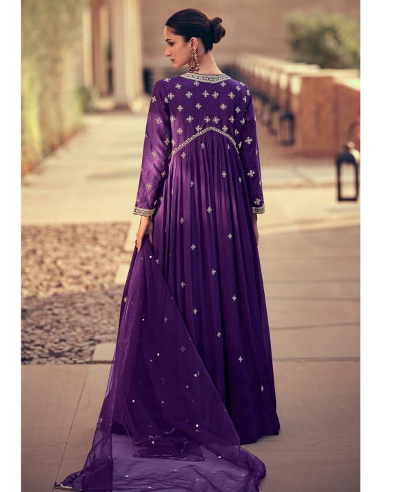 Chinon Elegance Embroidered Gown With Real Georgette Dupatta Ready-to-wear Perfection