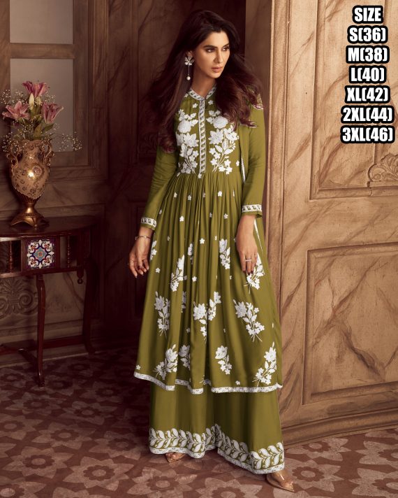 3-Piece Ensemble with Heavy Reyon Top and Bottom Complete with a Four-Sided Less Nazmin Dupatta.
