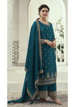 Elegant Semi Stitched Silk Georgette Embroidery Salwar Dupatta & PLazzo Perfect For Eid Collection 2024