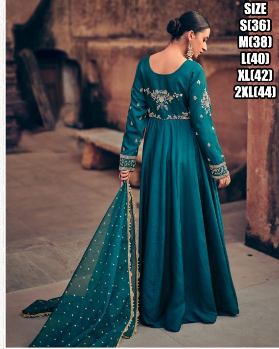 Chinon Elegance Embroidered Gown With Real Georgette Dupatta Ready-to-wear Perfection