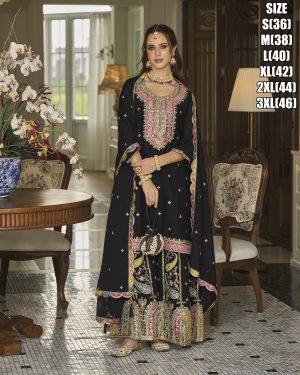 Get Ready to Turn Heads with the Heavy Chinon Embroidery Stitched Partywear Top Skirt with Dupatta