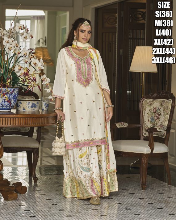 Get Ready to Turn Heads with the Heavy Chinon Embroidery Stitched Partywear Top Skirt with Dupatta