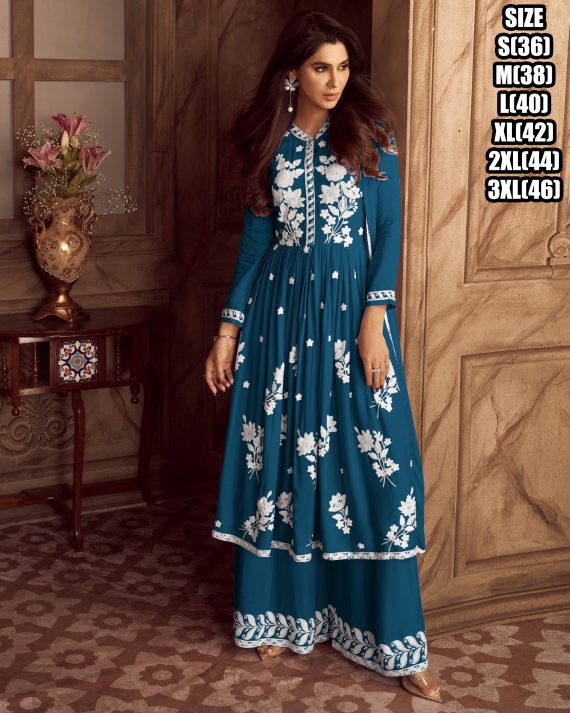 3-Piece Ensemble with Heavy Reyon Top and Bottom Complete with a Four-Sided Less Nazmin Dupatta.