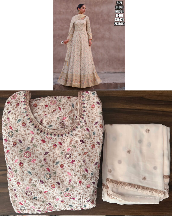 Elegance Real Georgette Embroidered Gown With Real Georgette Dupatta Ready-to-wear Perfection