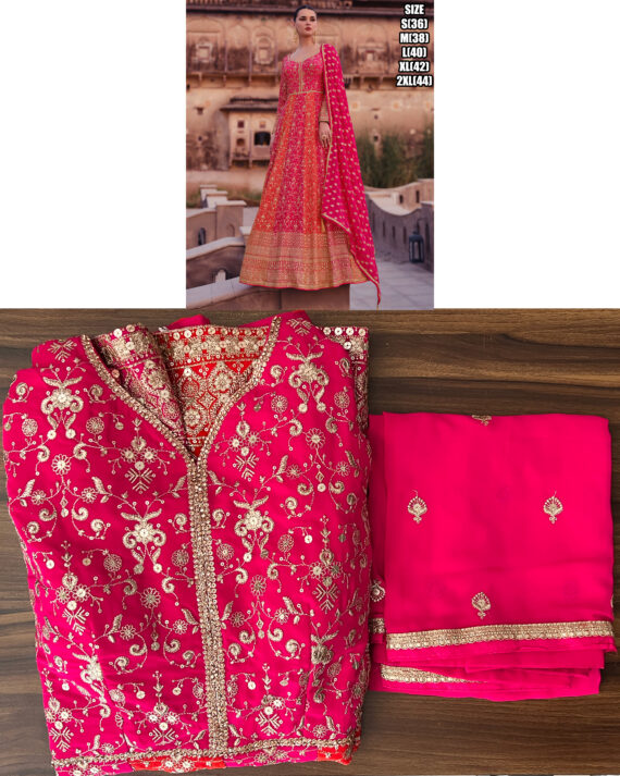 Elegance Real Georgette Embroidered Gown With Real Georgette Dupatta Ready-to-wear Perfection