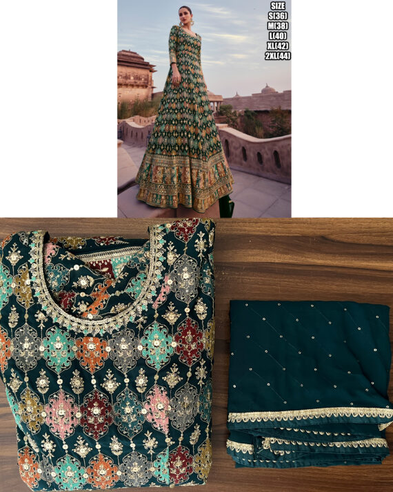 Elegance Real Georgette Embroidered Gown With Real Georgette Dupatta Ready-to-wear Perfection