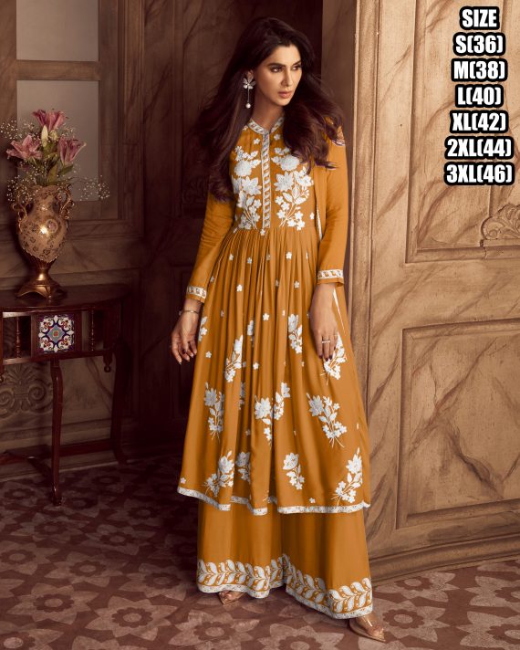 3-Piece Ensemble with Heavy Reyon Top and Bottom Complete with a Four-Sided Less Nazmin Dupatta.