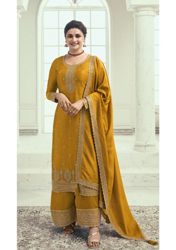 Elegant Semi Stitched Silk Georgette Embroidery Salwar Dupatta & PLazzo Perfect For Eid Collection 2024