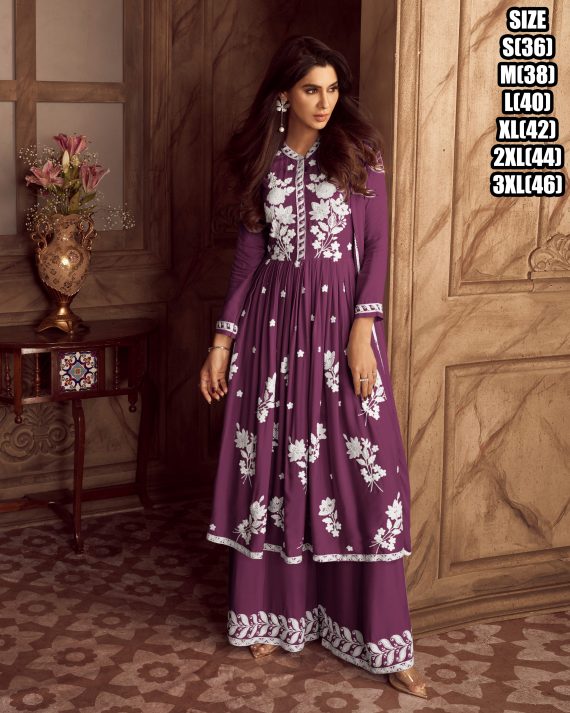 3-Piece Ensemble with Heavy Reyon Top and Bottom Complete with a Four-Sided Less Nazmin Dupatta.