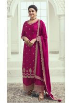 Elegant Semi Stitched Silk Georgette Embroidery Salwar Dupatta & PLazzo Perfect For Eid Collection 2024