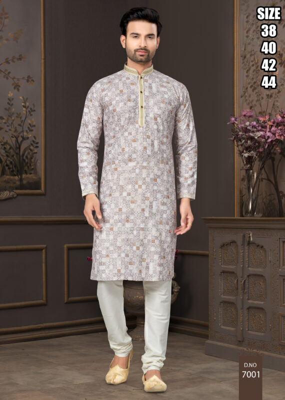 Men's Silk Embroidered Kurta With Payjama