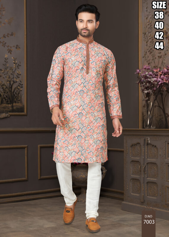 Men's Silk Embroidered Kurta With Payjama