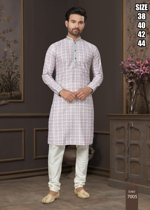 Men's Silk Embroidered Kurta With Payjama