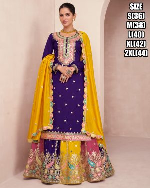 Eid Elegance Stitched Hevey Chinon Salwar, Dupatta, And Skirt With Elegant Embroidery Elevate Your Festive Collection