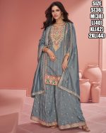 Discover the Latest Trends in Partywear Organza Simar Silk Embroidery Stitched Top Plazzo with Dupatta