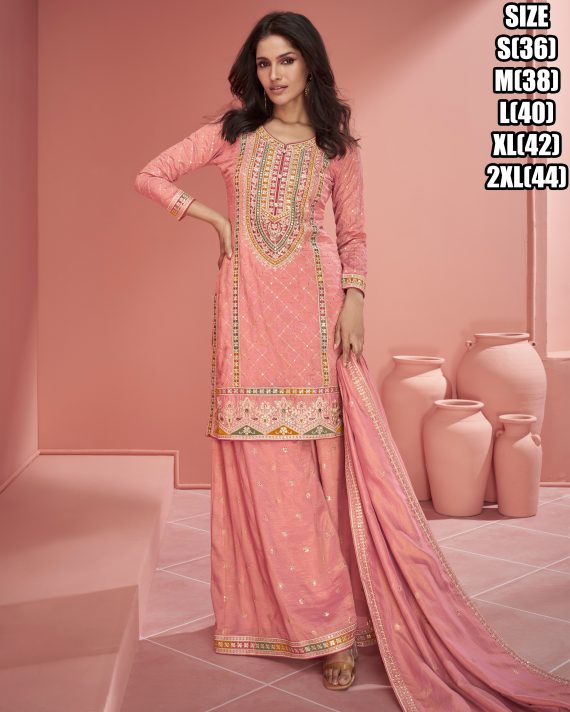 Discover the Latest Trends in Partywear Organza Simar Silk Embroidery Stitched Top Plazzo with Dupatta