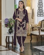 Heavy Chinon Trio Salwar, Dupatta And Dhoti With Elegant Embroidery Expertly Stitched Ensemble