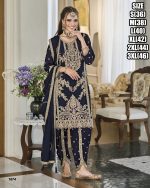 Heavy Chinon Trio Salwar, Dupatta And Dhoti With Elegant Embroidery Expertly Stitched Ensemble