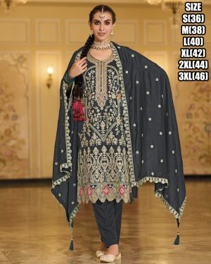 Heavy Premium Silk Salwar Dupatta And Dhoti With Elegant Embroidery Expertly Stitched Ensemble