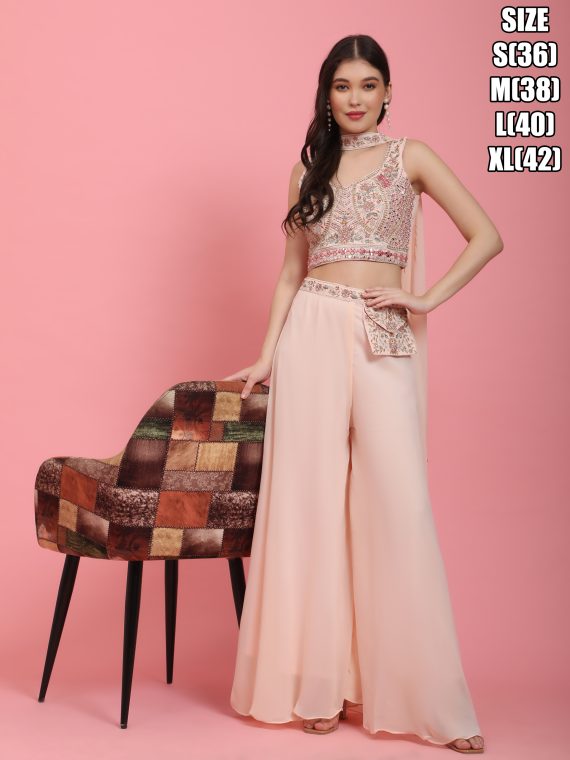 Women's Pure Georgette Embroidery Stitched Crop Top Lehenga With Purse