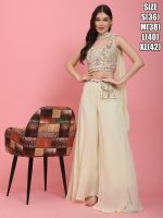 Women's Pure Georgette Embroidery Stitched Crop Top Lehenga With Purse