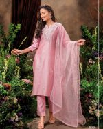 Embrace Elegance and Tradition with a Viscose Nylon Embroidery Stitched Partywear Kurti, Pant With Dupatta