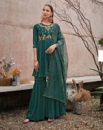 Handcrafted Elegance Georgette Kurti, Gharara, And Cutwork Organza Dupatta Flawlessly Stitched Ensemble Awaits Your Style