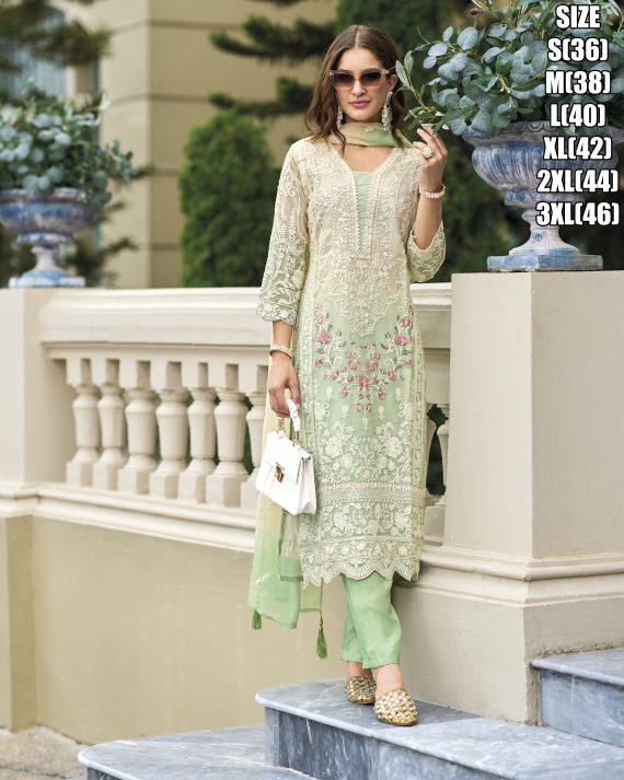 Ethnicrang Women's Soft Organza Stitched Embroidery Salwaar Kameez
