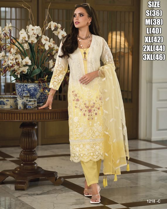 Ethnicrang Women's Soft Organza Stitched Embroidery Salwaar Kameez
