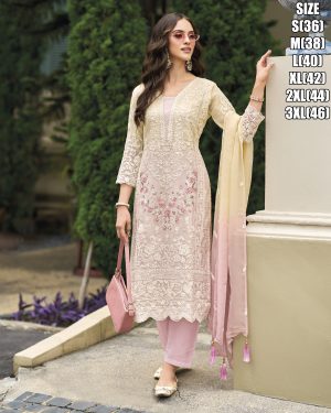 Ethnicrang Women's Soft Organza Stitched Embroidery Salwaar Kameez