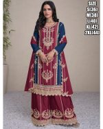 Complete Your Festive Look with a Premium Chinon Embroidery Stitched Partywear Top Plazzoo with Dupatta