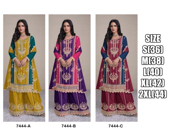 Complete Your Festive Look with a Premium Chinon Embroidery Stitched Partywear Top Plazzoo with Dupatta