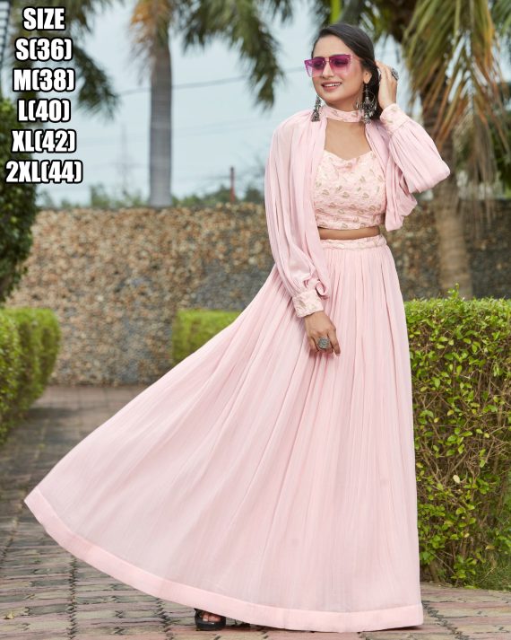 Georgette Glamour Embroidered Blouse Lehenga And Cap Puffed Sleeves Add Style Perfectly Stitched Ensemble