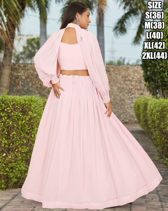 Georgette Glamour Embroidered Blouse Lehenga And Cap Puffed Sleeves Add Style Perfectly Stitched Ensemble