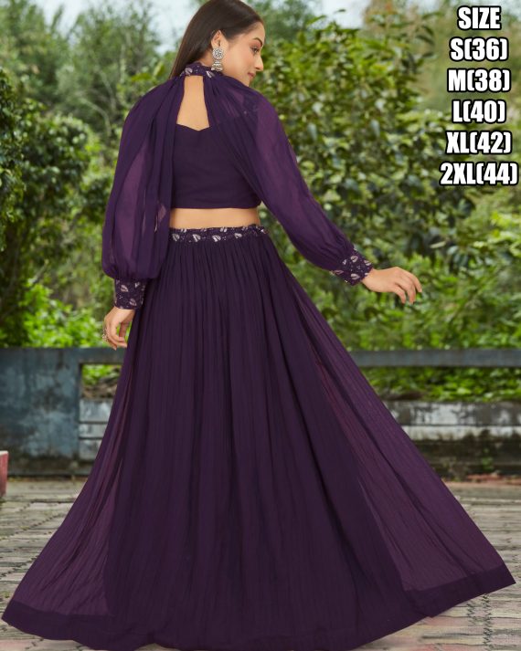 Georgette Glamour Embroidered Blouse Lehenga And Cap Puffed Sleeves Add Style Perfectly Stitched Ensemble