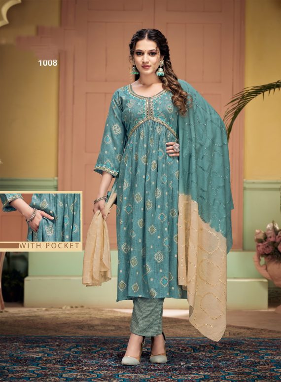 Foil Print Kurti Aliya Cut With Embroidery Ryon Capsule Pent & Fancy Dupatta Ready-to-wear Chic
