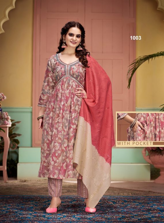 Foil Print Kurti Aliya Cut With Embroidery Ryon Capsule Pent & Fancy Dupatta Ready-to-wear Chic