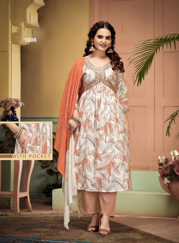 Foil Print Kurti Aliya Cut With Embroidery Ryon Capsule Pent & Fancy Dupatta Ready-to-wear Chic