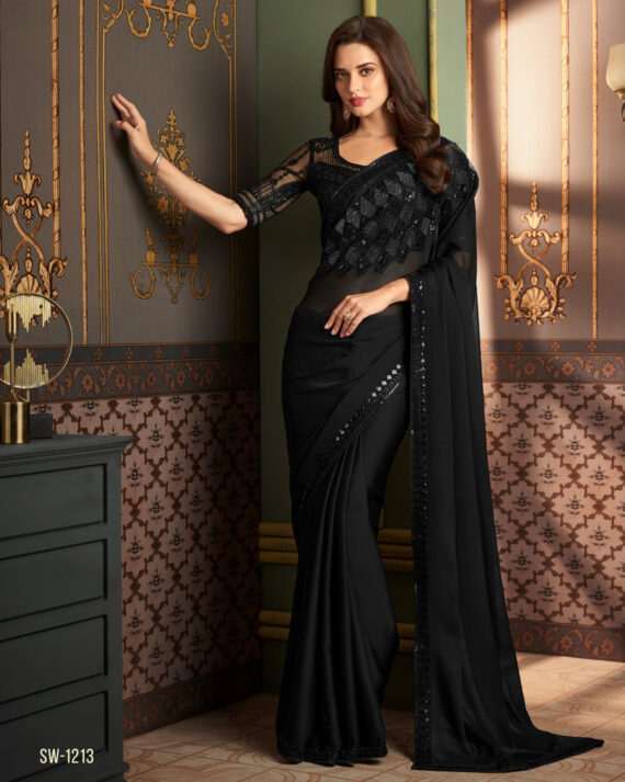 Ethnicrang Women's Un Stitched Embrodiery Partywear Designer Saree With Blouse