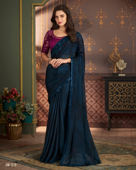 Ethnicrang Women's Un Stitched Embrodiery Partywear Designer Saree With Blouse