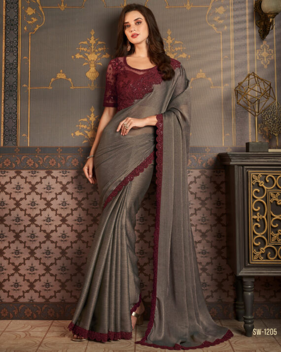 Ethnicrang Women's Un Stitched Embrodiery Partywear Designer Saree With Blouse