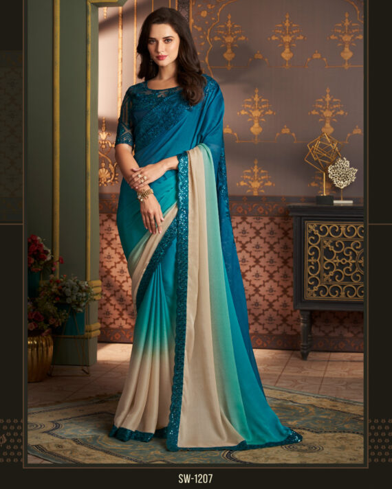 Ethnicrang Women's Un Stitched Embrodiery Partywear Designer Saree With Blouse